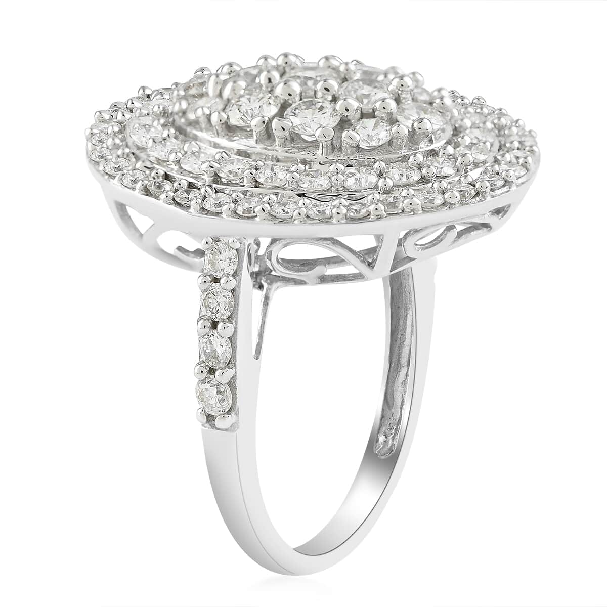 NY Closeout 18K White Gold G-H SI Diamond Cluster Ring (Size 7.0) 6.70 Grams 2.10 ctw image number 3
