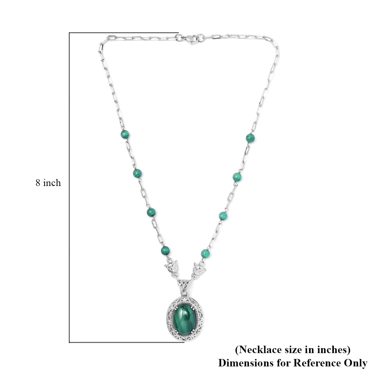 Karis African Malachite Paper Clip Chain Fancy Necklace 18 Inches in Platinum Bond 27.65 ctw image number 5
