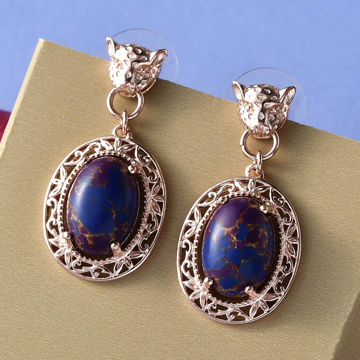 KARIS Mojave Purple Turquoise Drop Earrings in 18K RG Plated 11.00 ctw image number 1