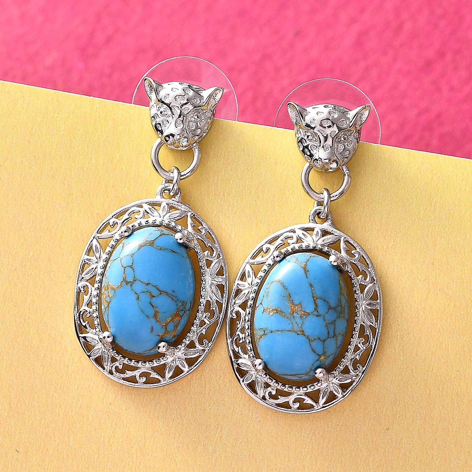 Karis Mojave Blue Turquoise Fancy Earrings in Platinum Bond 11.25 ctw