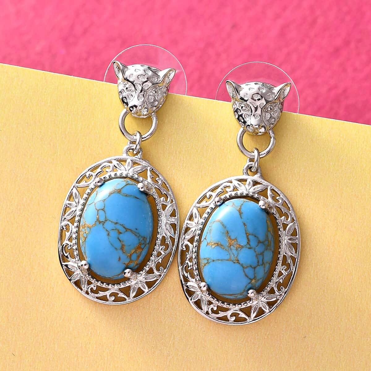 Karis Mojave Blue Turquoise Fancy Earrings in Platinum Bond 11.25 ctw image number 1