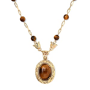 EverTrue Tiger's Eye Paper Clip Chain Fancy Necklace 18 Inches in 18K YG Plated 23.00 ctw