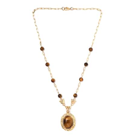Karis Tiger's Eye Paper Clip Chain Fancy Necklace 18 Inches in 18K YG Plated 31.25 ctw image number 3