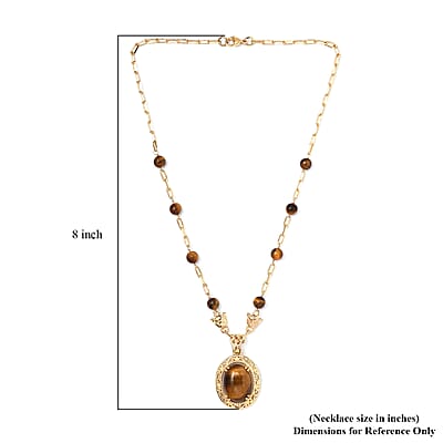 EverTrue Tiger's Eye Paper Clip Chain Fancy Necklace 18 Inches in 18K YG Plated 23.00 ctw