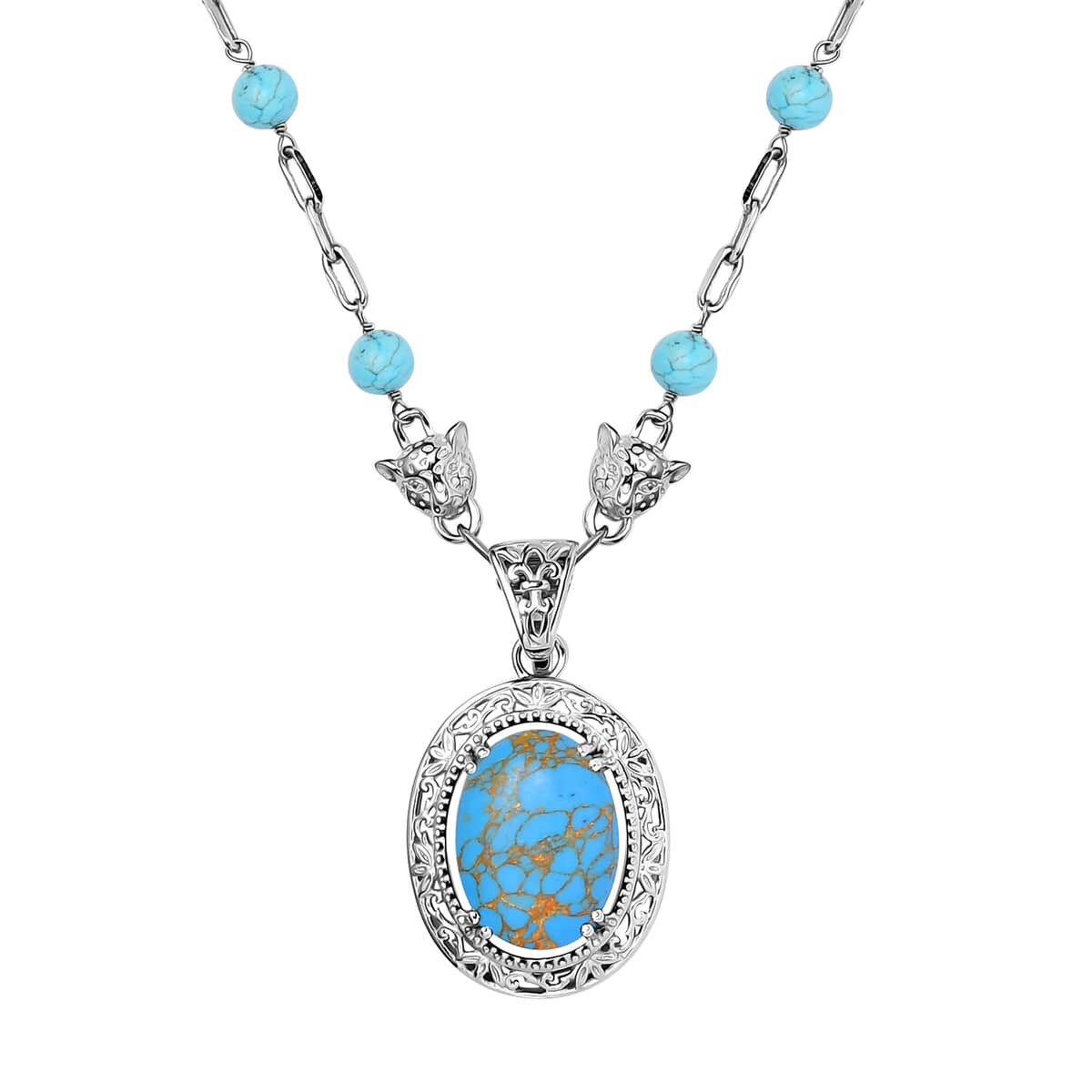 Karis Mojave Blue Turquoise Paper Clip Chain Fancy Necklace 18 Inches in Platinum Bond 23.00 ctw image number 0