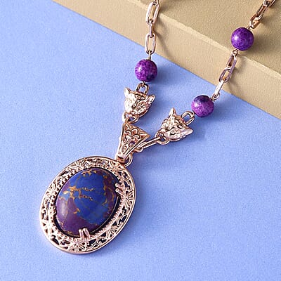 Karis Mojave Purple Turquoise Paper Clip Chain Fancy Necklace 18 Inches 18K RG Plated 27.85 ctw