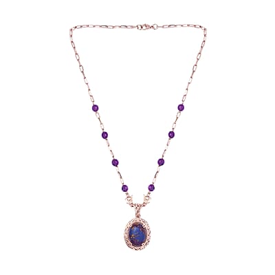 Karis Mojave Purple Turquoise Paper Clip Chain Fancy Necklace 18 Inches 18K RG Plated 27.85 ctw