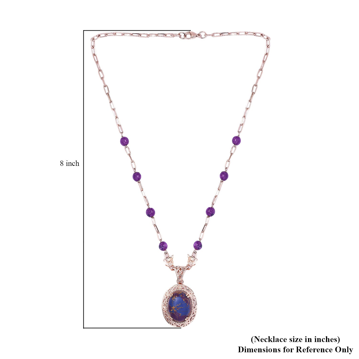 Karis Mojave Purple Turquoise Paper Clip Chain Fancy Necklace 18 Inches 18K RG Plated 27.85 ctw