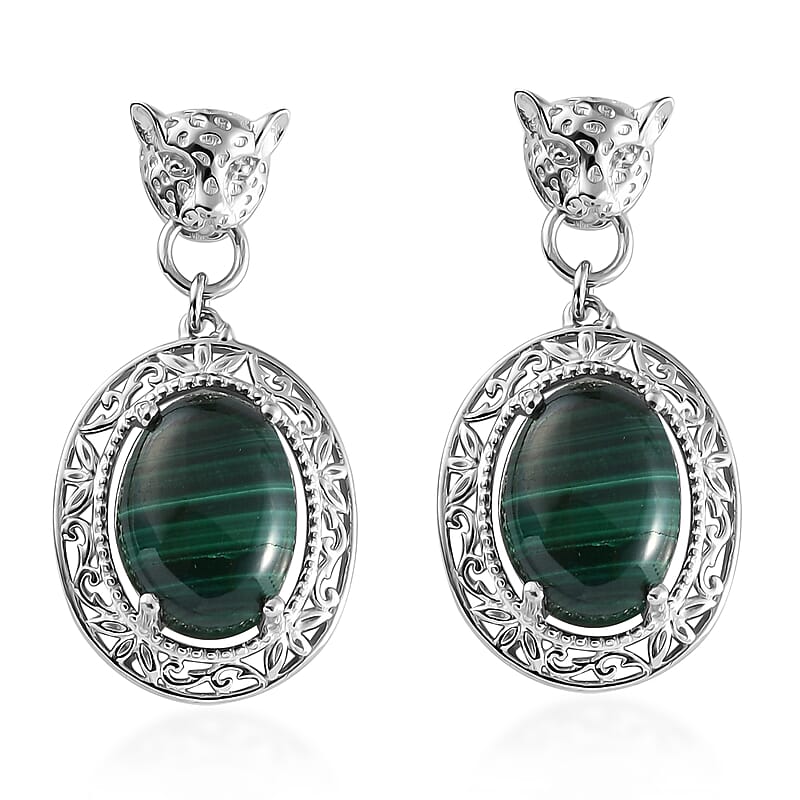 Karis African Malachite Drop Earrings in Platinum Bond 14.25 ctw