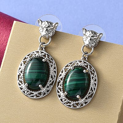 Karis African Malachite Drop Earrings in Platinum Bond 14.25 ctw