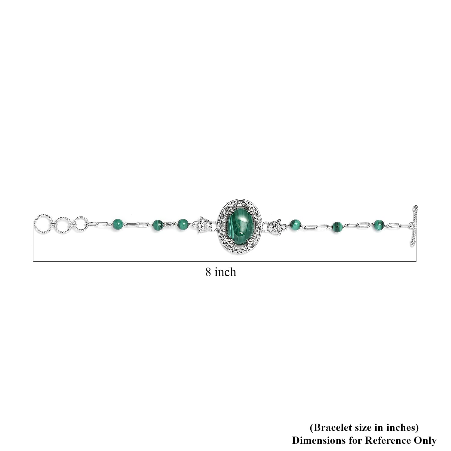 Karis African Malachite Paper Clip Chain Toggle Clasp Adjustable Bracelet in Platinum Bond (6.50-8.50In) 25.50 ctw