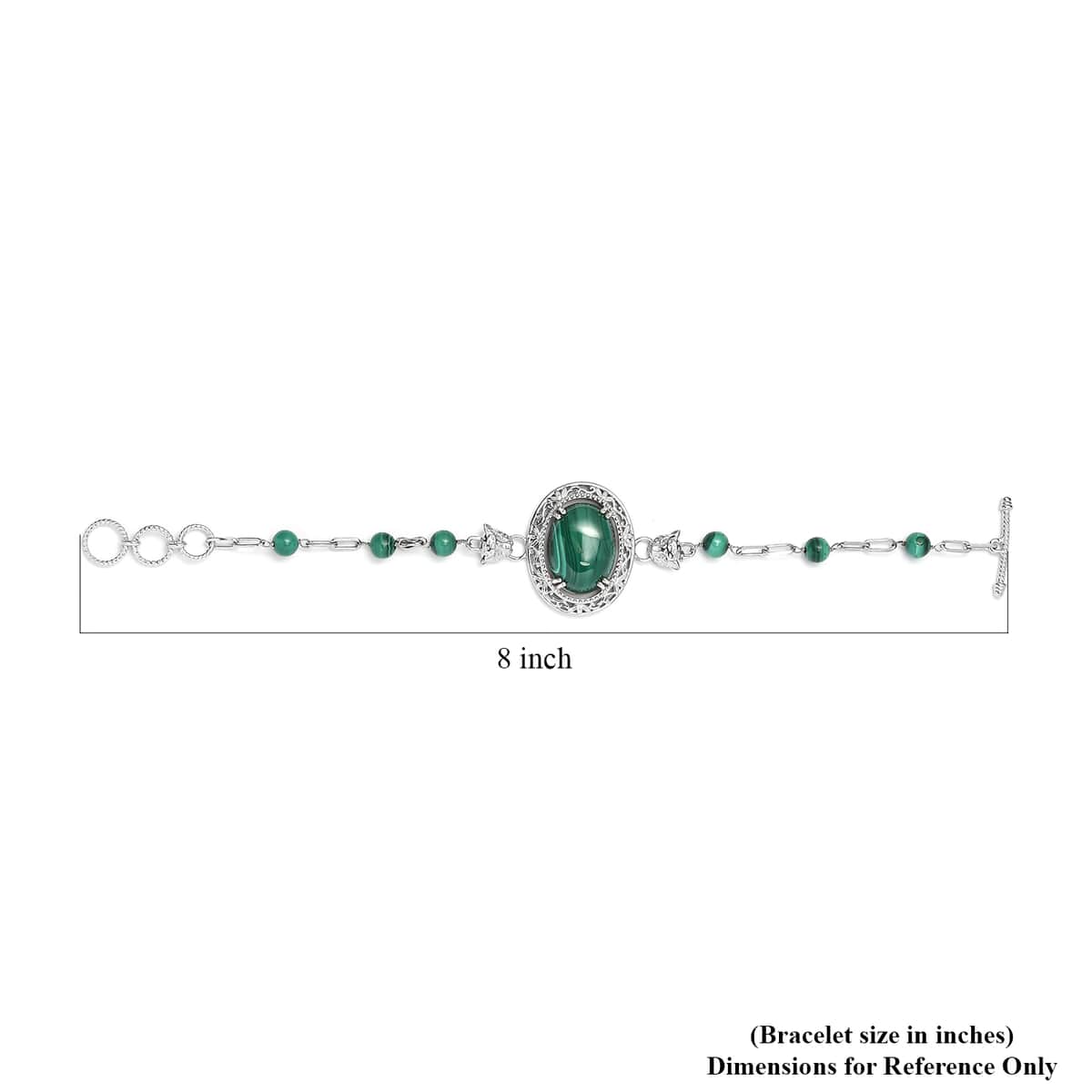 Karis African Malachite Paper Clip Chain Toggle Clasp Adjustable Bracelet in Platinum Bond (6.50-8.50In) 25.50 ctw image number 4