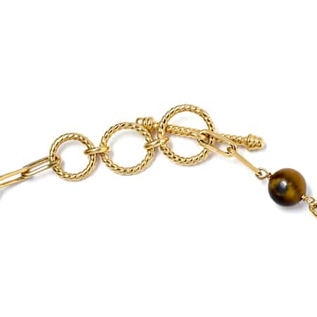 Karis South African Tiger's Eye Paper Clip Chain Toggle Clasp Adjustable Bracelet in 18K YG Plated (6.50-8.50In) 26.90 ctw image number 3