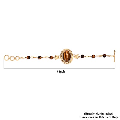 Karis South African Tiger's Eye Paper Clip Chain Toggle Clasp Adjustable Bracelet in 18K YG Plated (6.50-8.50In) 26.90 ctw