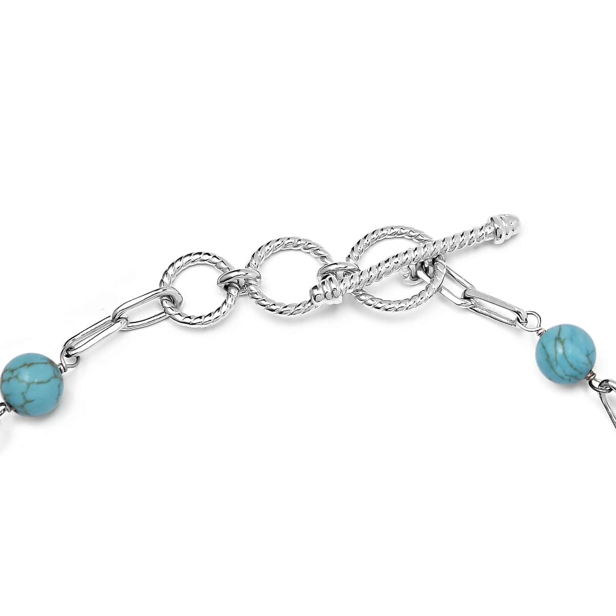 Karis Mojave Blue Turquoise Paper Clip Chain Toggle Clasp Adjustable Bracelet in Platinum Bond (6.50-8.50In) 20.75 ctw image number 3