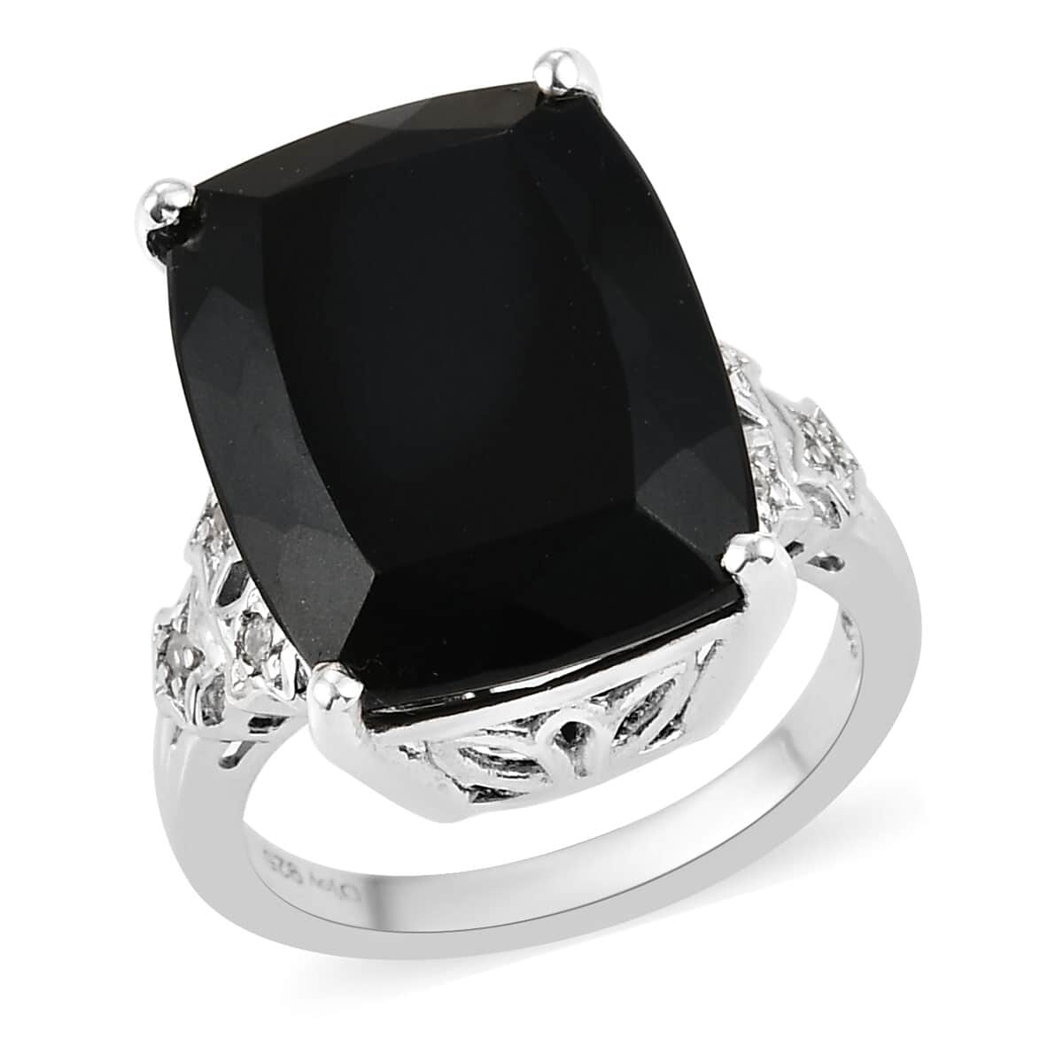 American California Black Jade and Natural White Zircon Ring in Platinum Over Sterling Silver (Size 7.0) 14.25 ctw image number 0
