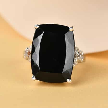 American California Black Jade and Natural White Zircon Ring in Platinum Over Sterling Silver (Size 7.0) 14.25 ctw image number 1