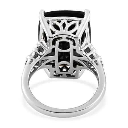 American California Black Jade and Natural White Zircon Ring in Platinum Over Sterling Silver (Size 7.0) 14.25 ctw image number 4