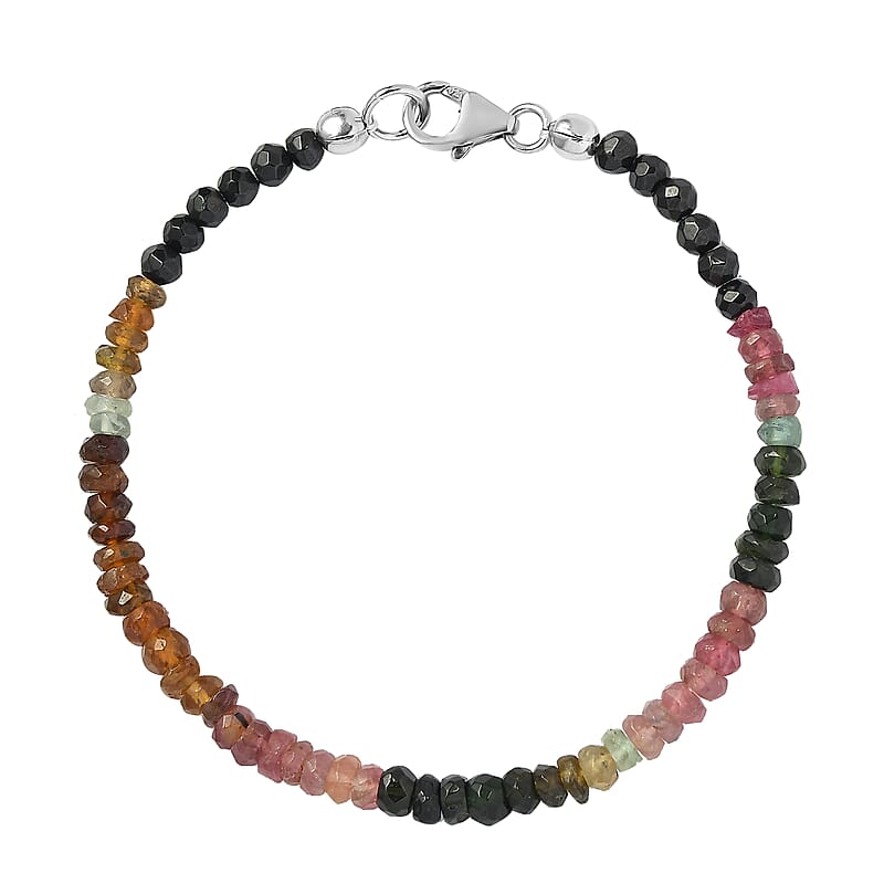 Closeout Deal HKK Multi-Tourmaline Beaded Bracelet in Rhodium Over Sterling Silver (7.25 In) 20.00 ctw