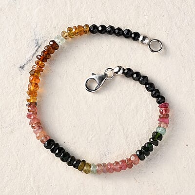 Closeout Deal HKK Multi-Tourmaline Beaded Bracelet in Rhodium Over Sterling Silver (7.25 In) 20.00 ctw