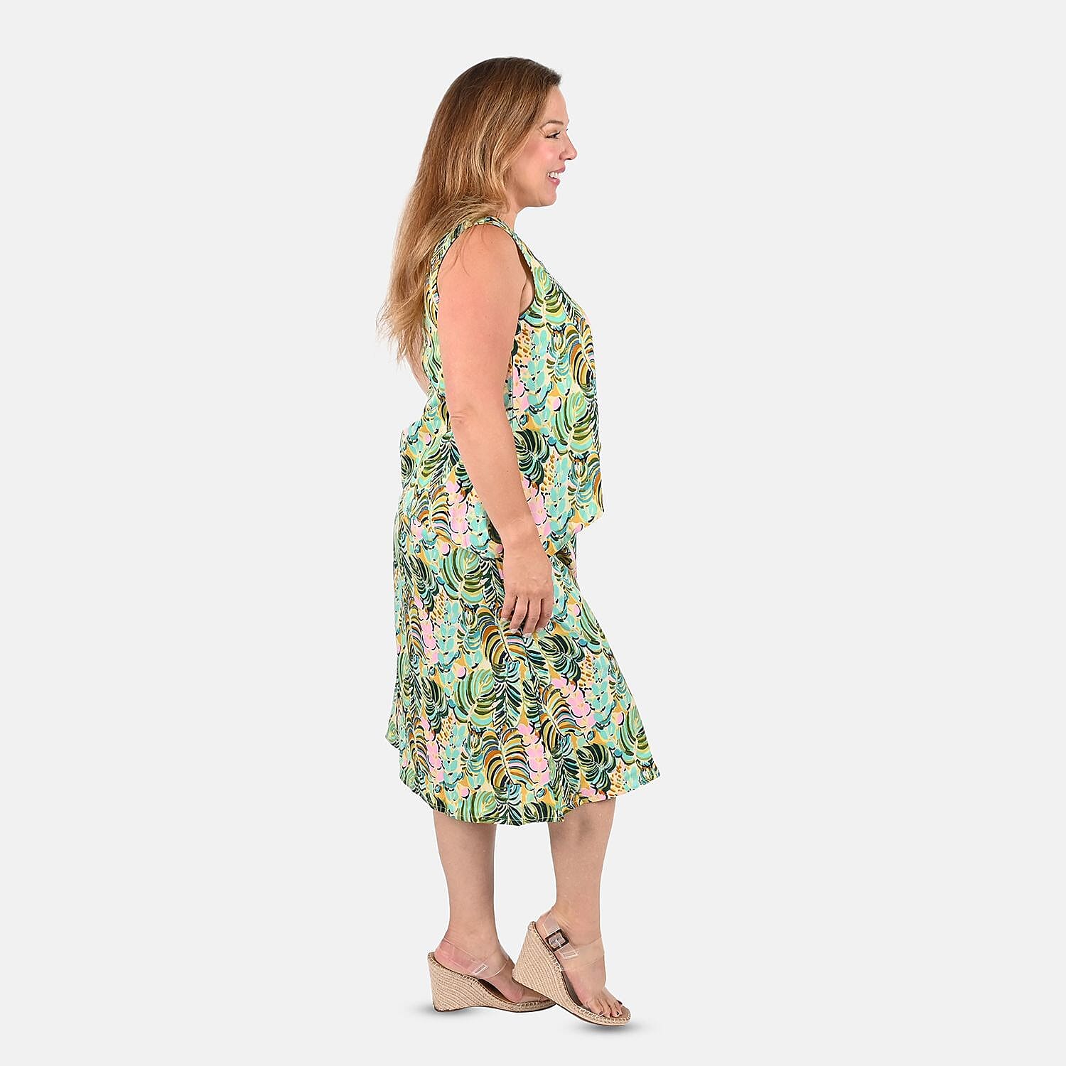 Tamsy Green Leaf Printed Dress - S