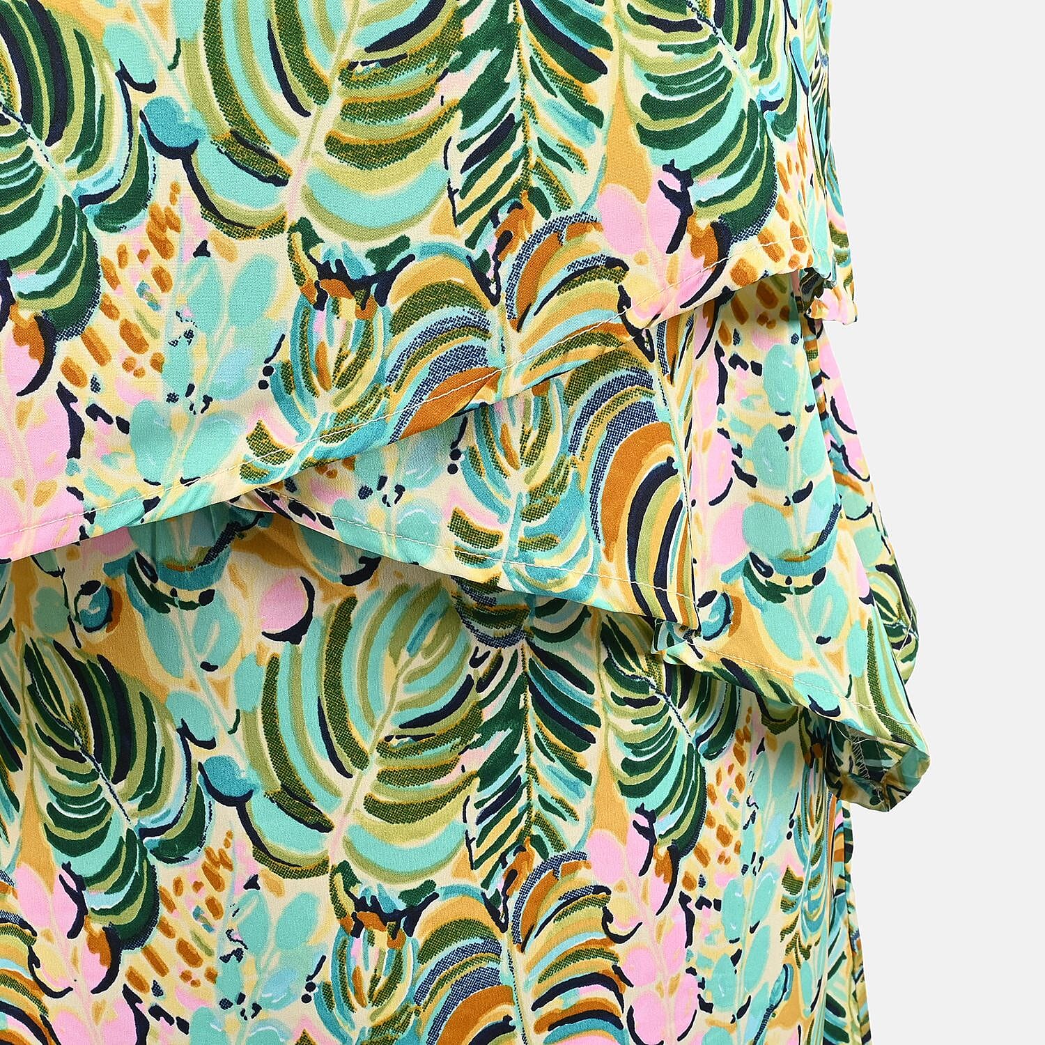 Tamsy Green Leaf Printed Dress - S