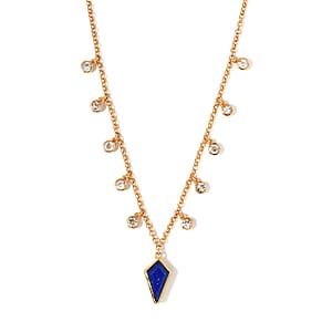 Statement Kite Lapis Lazuli and Dainty White Topaz Station Necklace 18 Inches in Vermeil Yellow Gold Over Sterling Silver 13.15 Grams 6.75 ctw