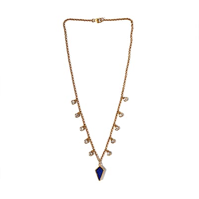 Statement Kite Lapis Lazuli and Dainty White Topaz Station Necklace 18 Inches in Vermeil Yellow Gold Over Sterling Silver 13.15 Grams 6.75 ctw