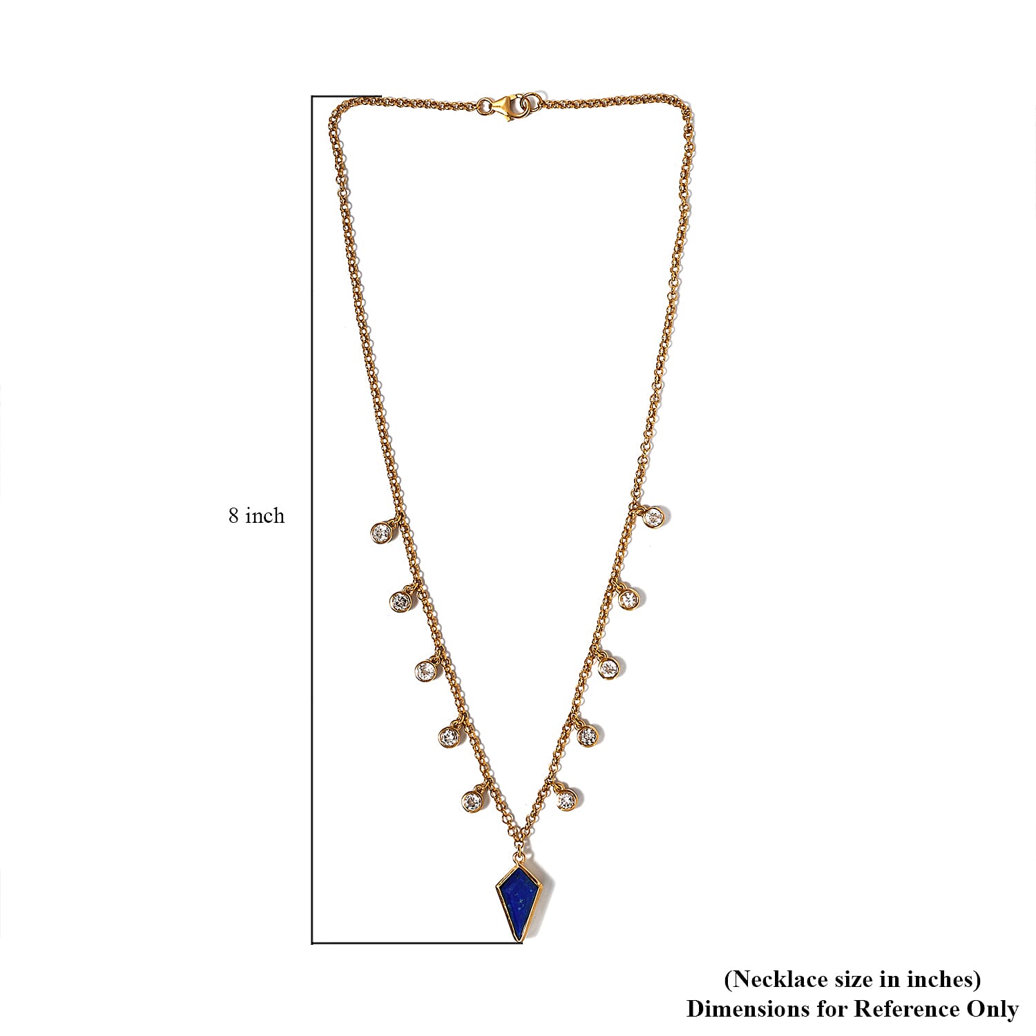 Statement Kite Lapis Lazuli and Dainty White Topaz Station Necklace 18 Inches in Vermeil Yellow Gold Over Sterling Silver 13.15 Grams 6.75 ctw