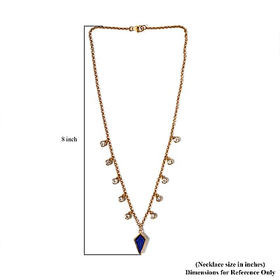 Statement Kite Lapis Lazuli and Dainty White Topaz Station Necklace 18 Inches in Vermeil Yellow Gold Over Sterling Silver 13.15 Grams 6.75 ctw