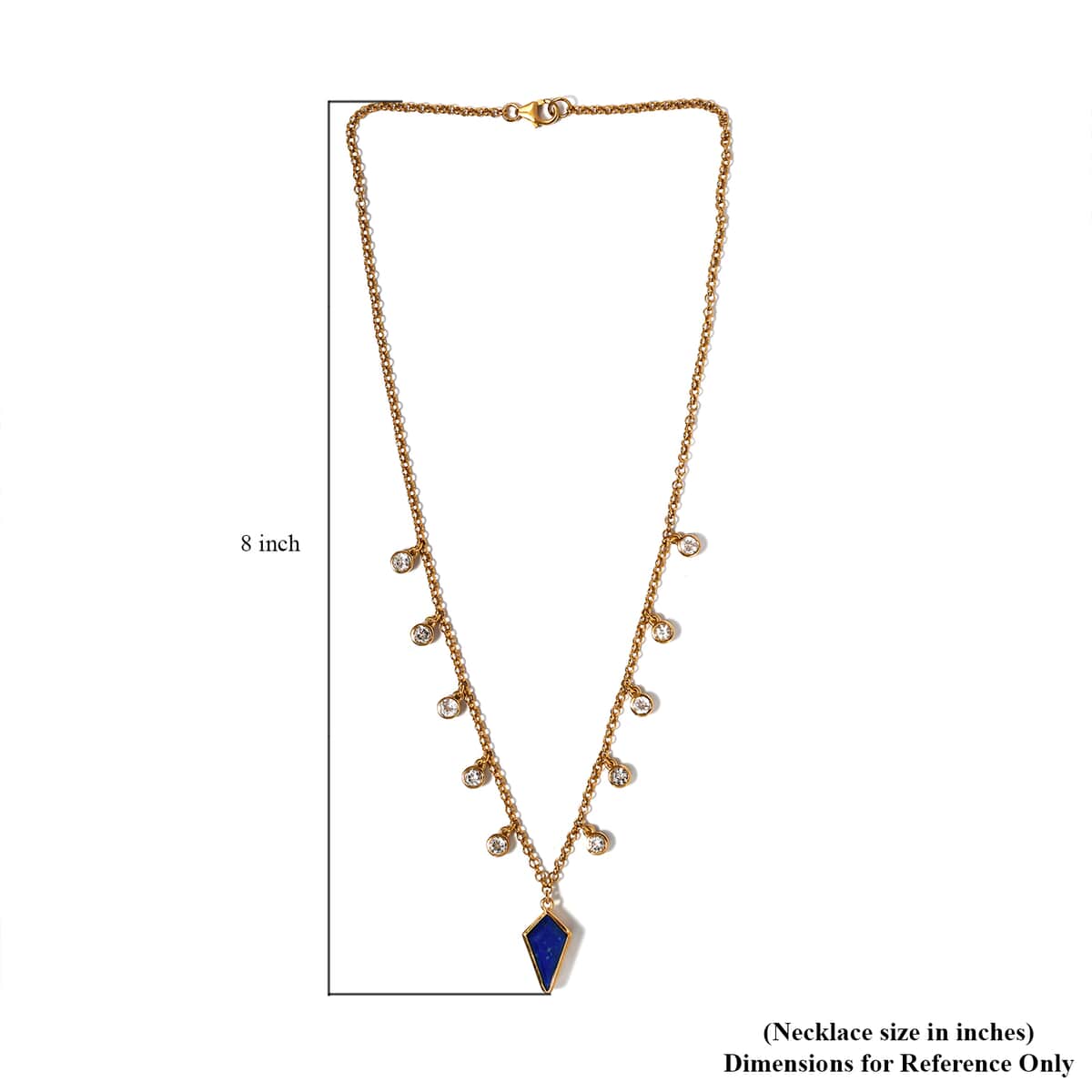 Statement Kite Lapis Lazuli and Dainty White Topaz Station Necklace 18 Inches in Vermeil Yellow Gold Over Sterling Silver 13.15 Grams 6.75 ctw image number 5
