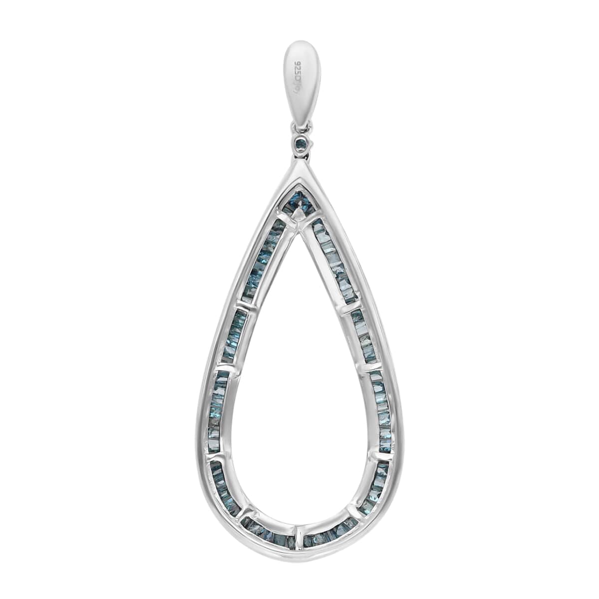Blue Diamond Drop Pendant in Rhodium & Platinum Over Sterling Silver 1.00 ctw image number 3