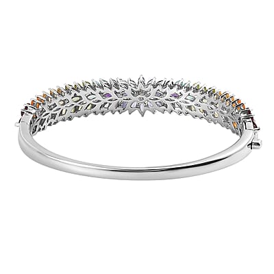Floral Spray Multi-gemstone 11.30 ctw Bangle Bracelet For Women in Platinum Plated Sterling Silver with Push Clasp 7.5 Inches