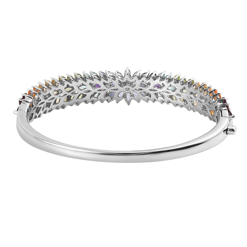 Floral Spray Multi-gemstone 11.30 ctw Bangle Bracelet For Women in Platinum Plated Sterling Silver with Push Clasp 7.5 Inches