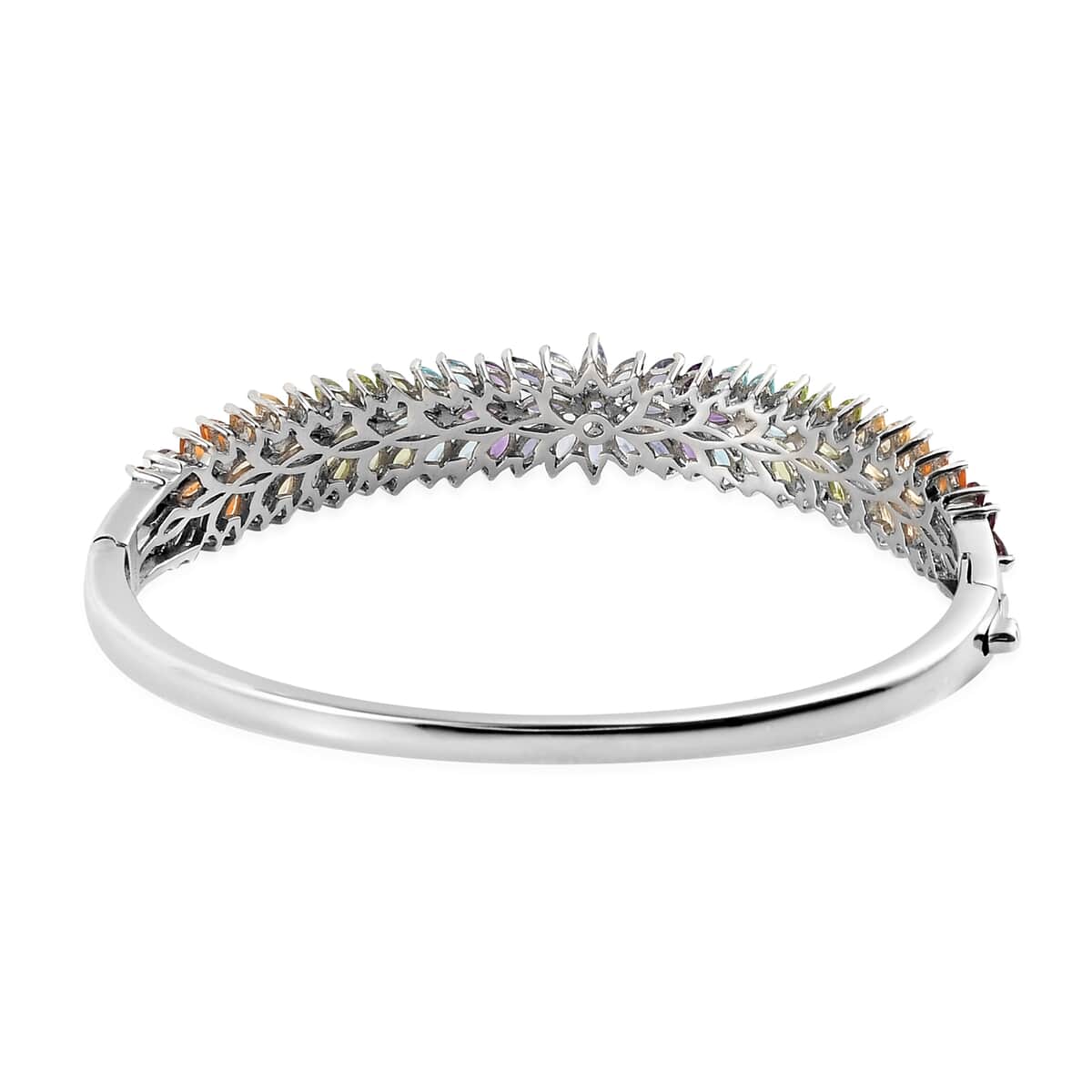 Multi Gemstone Floral Spray Bracelet in Platinum Over Sterling Silver, Multi Gemstone Bangles, Silver Bangles (8 In) 11.30 ctw image number 4