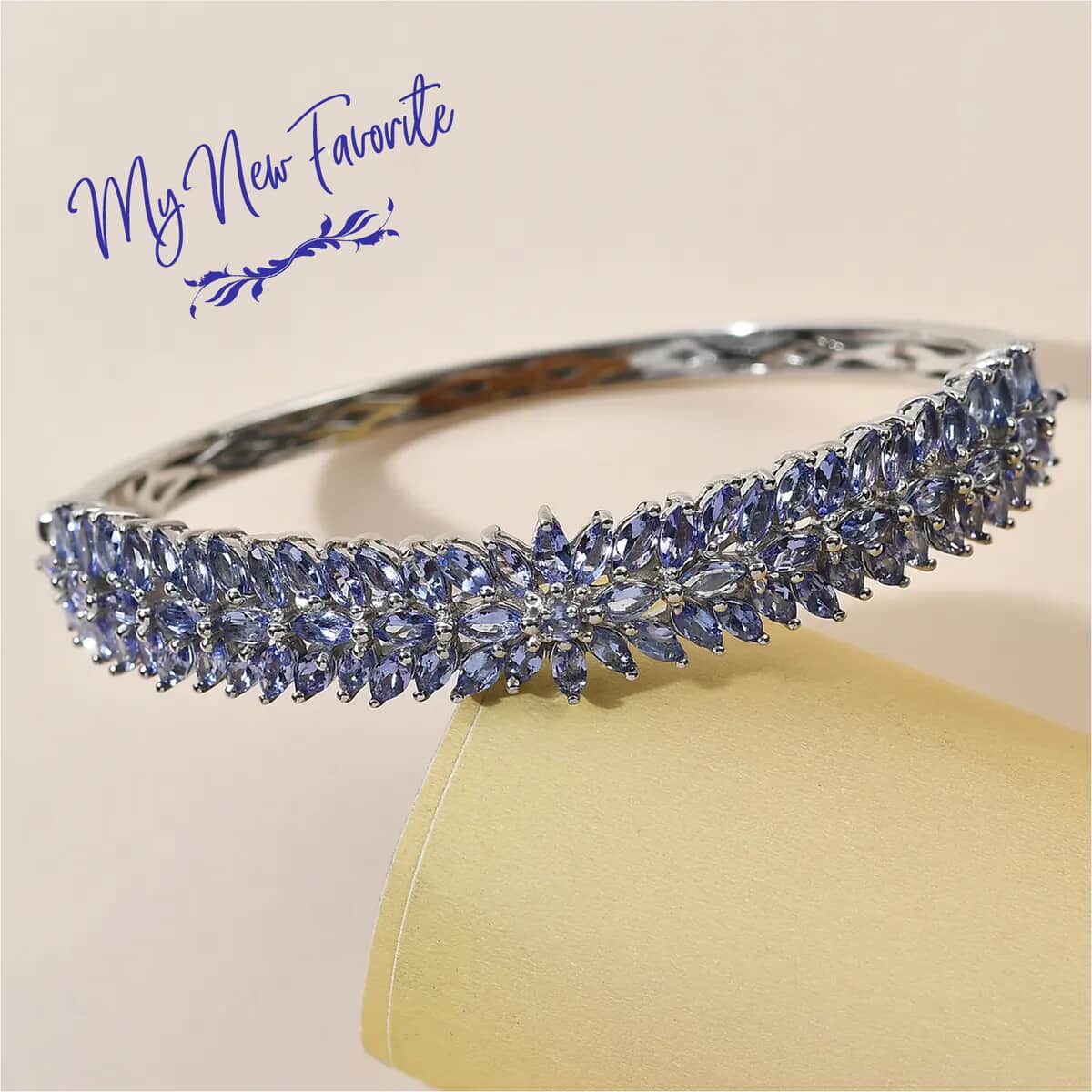Tanzanite Floral Bangle Bracelet For Women in Platinum Over Sterling Silver, Wedding Gift for Her 6.50 Inches 10.40 ctw image number 1