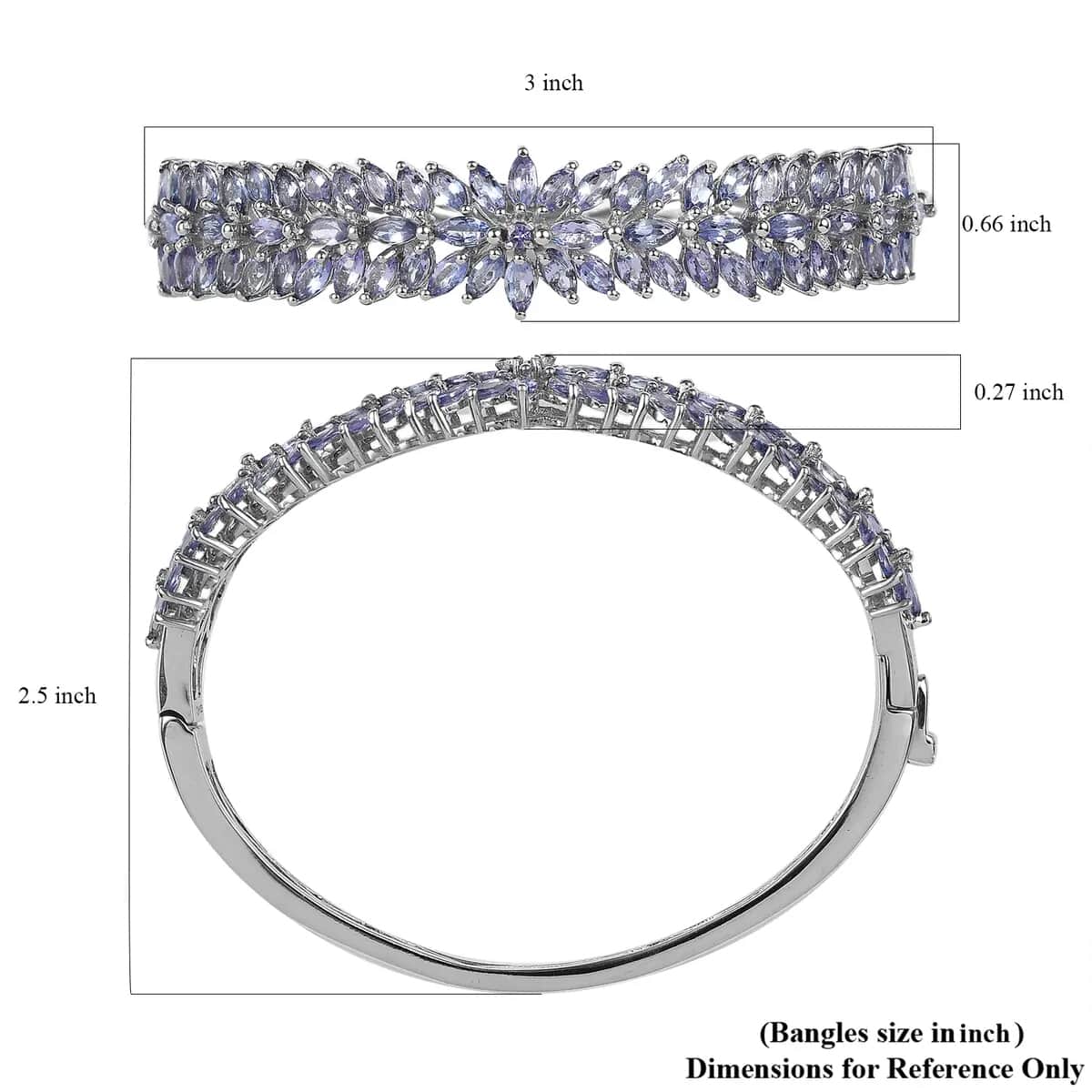 Tanzanite Floral Bangle Bracelet For Women in Platinum Over Sterling Silver, Wedding Gift for Her 6.50 Inches 10.40 ctw image number 6