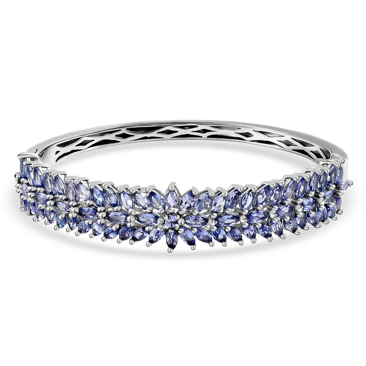 Floral Spray Tanzanite Bangle Bracelet For Women in Platinum Plated Sterling Silver 7.25 Inches image number 0