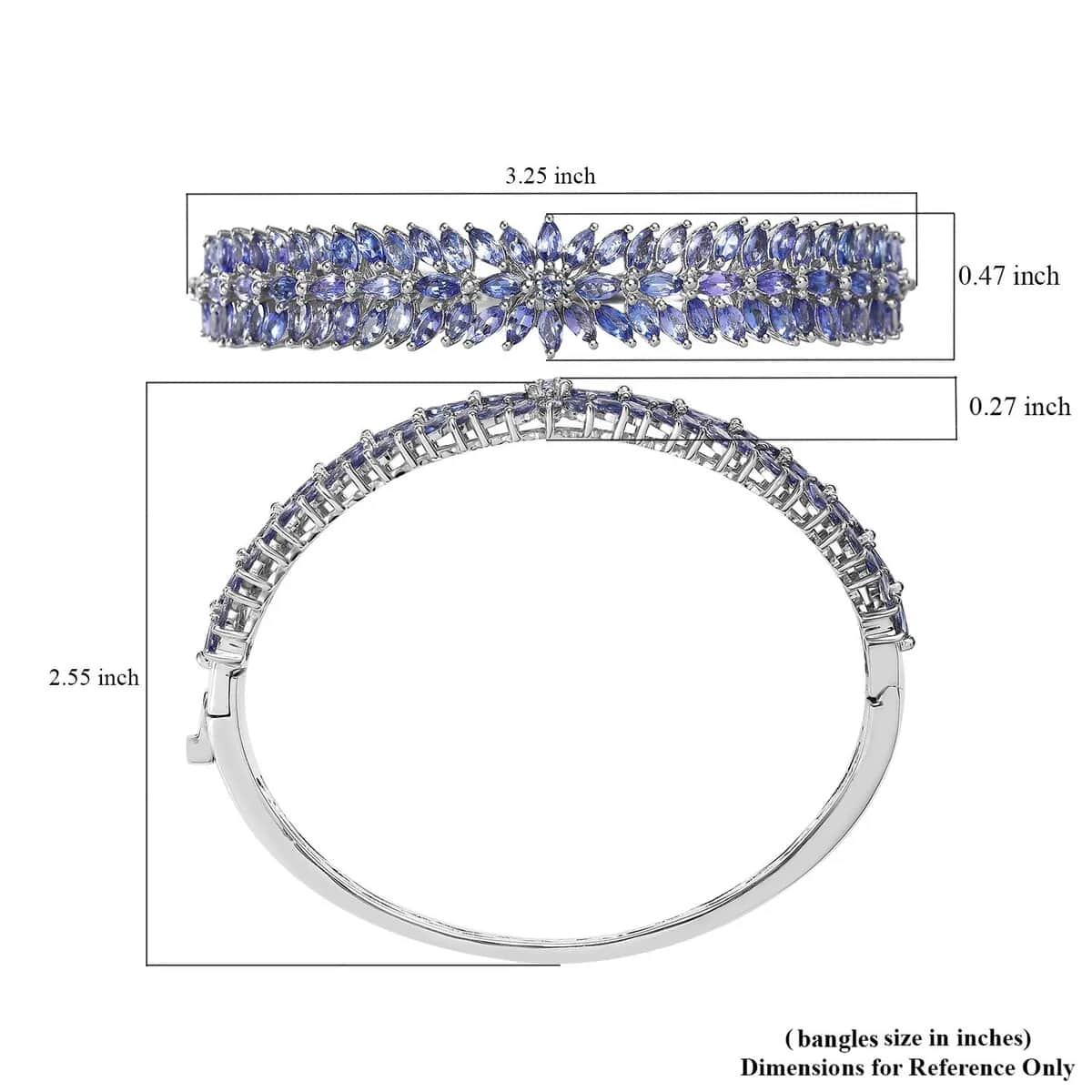 Floral Spray Tanzanite Bangle Bracelet For Women in Platinum Plated Sterling Silver 7.25 Inches image number 6
