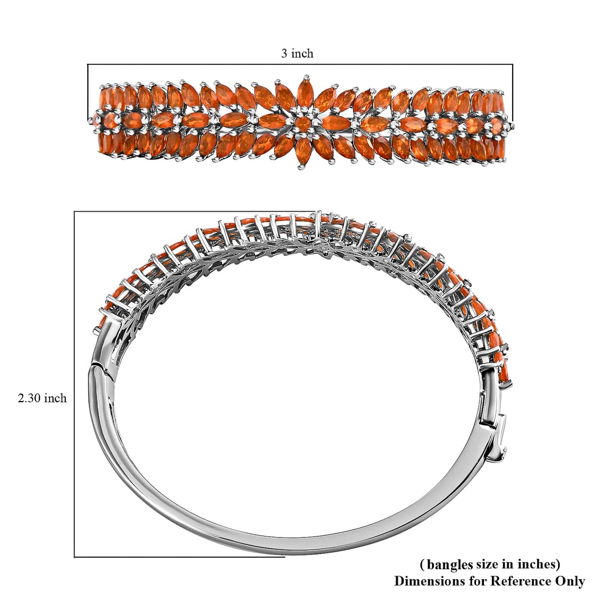 Jalisco Fire Opal 6.35 ctw Floral Bangle Bracelet For Women in Platinum Over Sterling Silver, Wedding Gift for Her 6.50 Inches image number 5