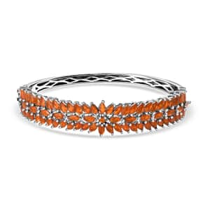 Jalisco Fire Opal 7.25 ctw Floral Spray Bracelet in Platinum Over Sterling Silver, Opal bangles, Silver Bangles (8 In)