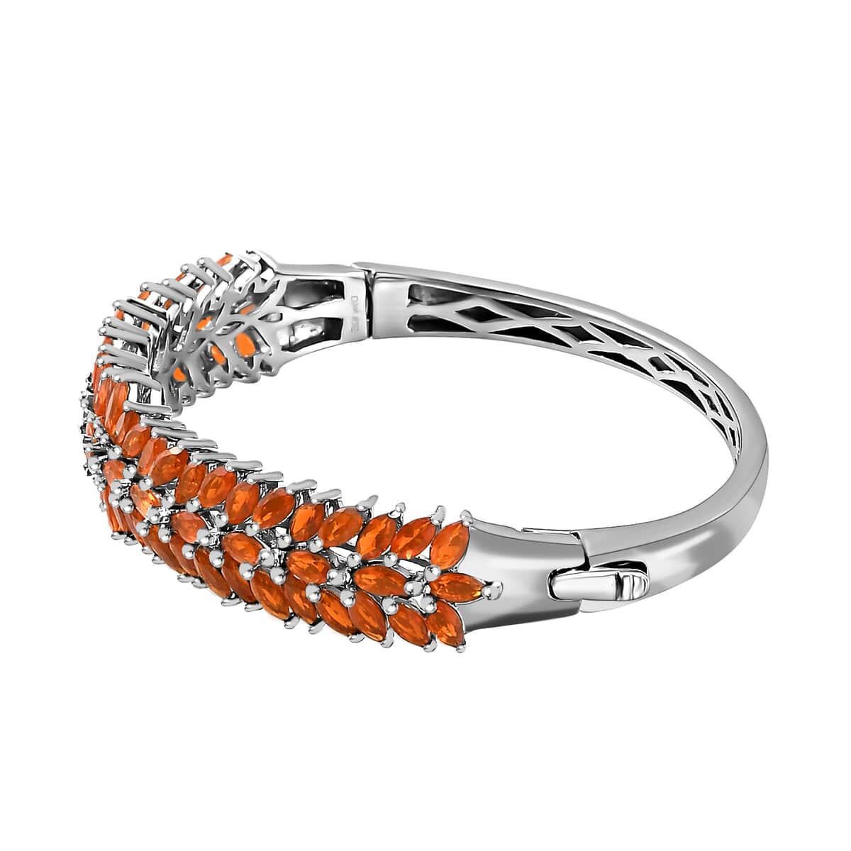 Jalisco Fire Opal 7.25 ctw Floral Spray Bracelet in Platinum Over Sterling Silver, Opal bangles, Silver Bangles (8 In) image number 3