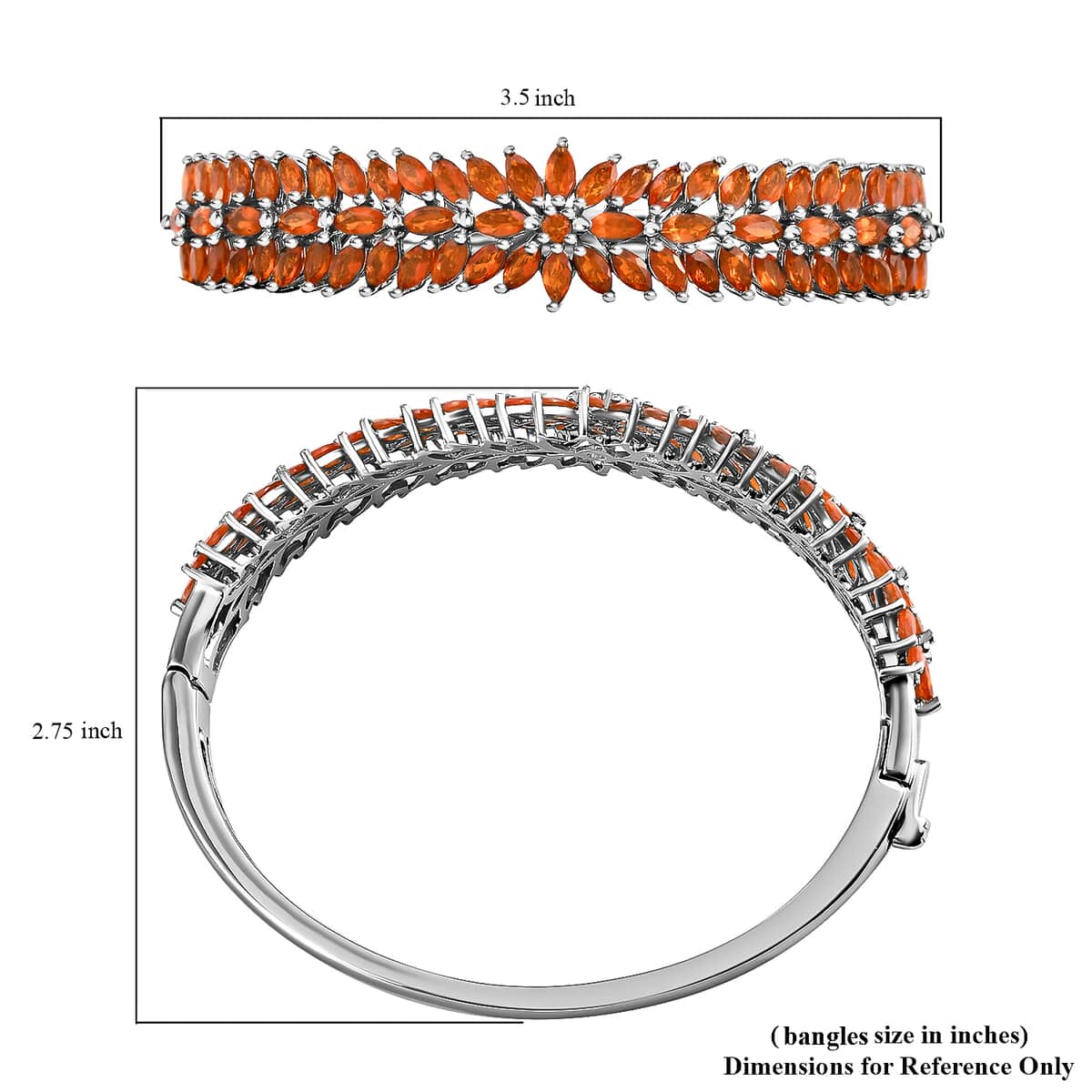 Jalisco Fire Opal 7.25 ctw Floral Spray Bracelet in Platinum Over Sterling Silver, Opal bangles, Silver Bangles (8 In) image number 5