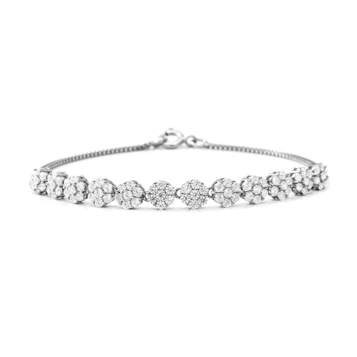 Simulated Diamond Bracelet in Rhodium Over Sterling Silver (7.50 In) image number 0