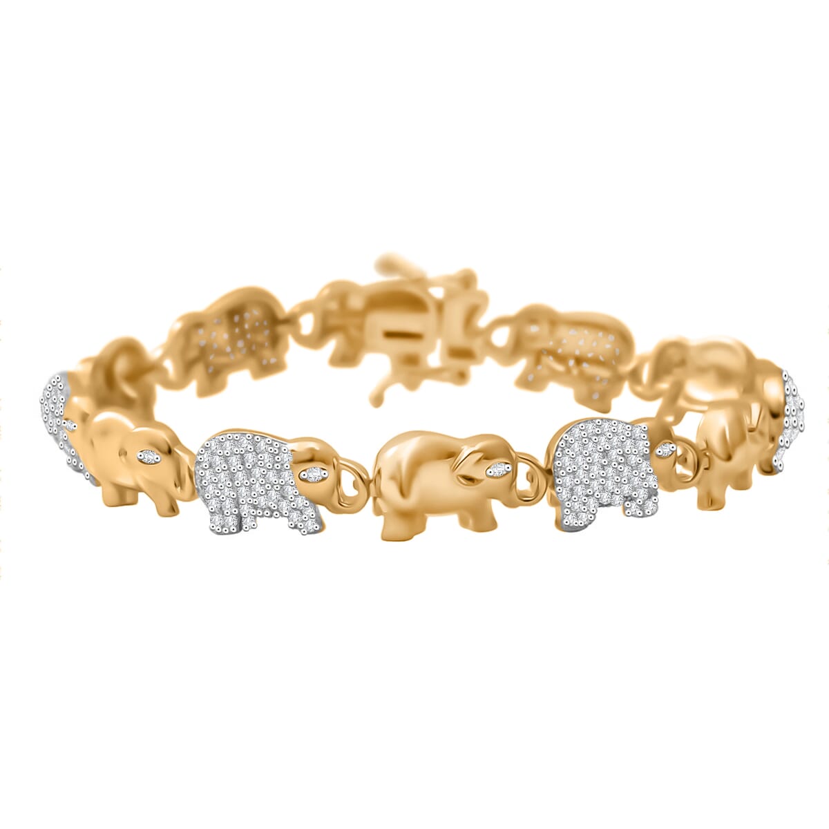 Simulated Diamond Elephant Bracelet in YG and Rhodium Over Sterling Silver (7.50 In) image number 0