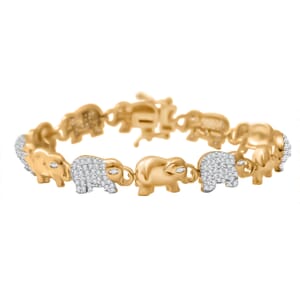 Simulated Diamond Elephant Bracelet in YG and Rhodium Over Sterling Silver (7.50 In)