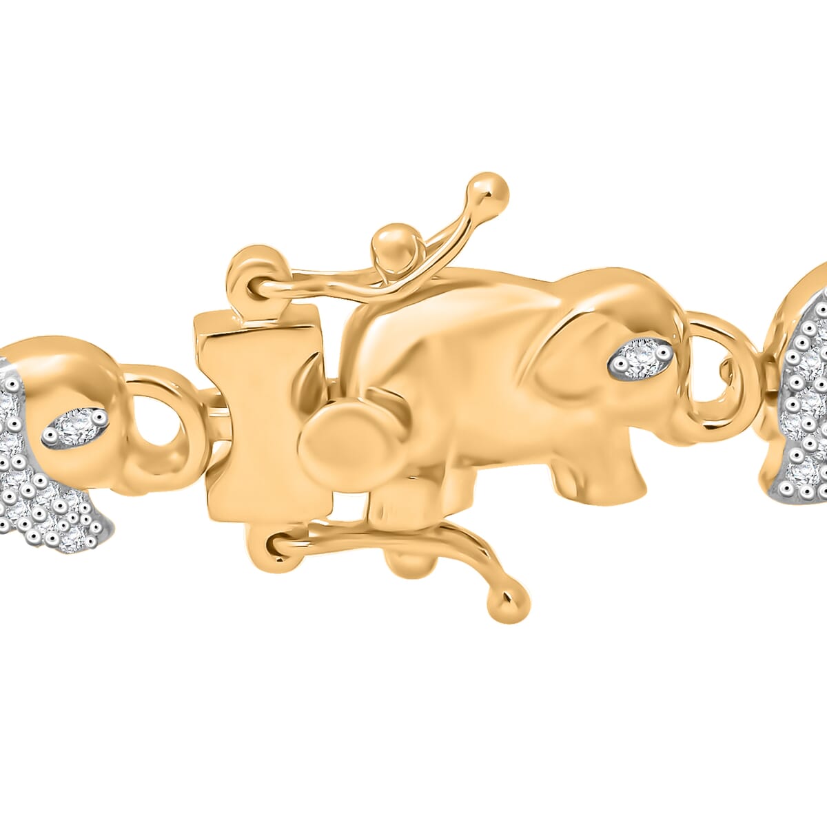 Simulated Diamond Elephant Bracelet in YG and Rhodium Over Sterling Silver (7.50 In) image number 1
