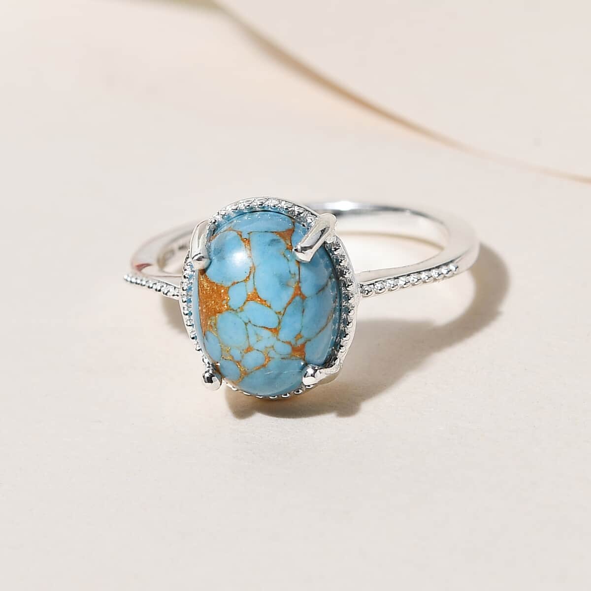 Mojave Blue Turquoise Solitaire Ring in Sterling Silver (Size 9.0) 2.75 ctw image number 3
