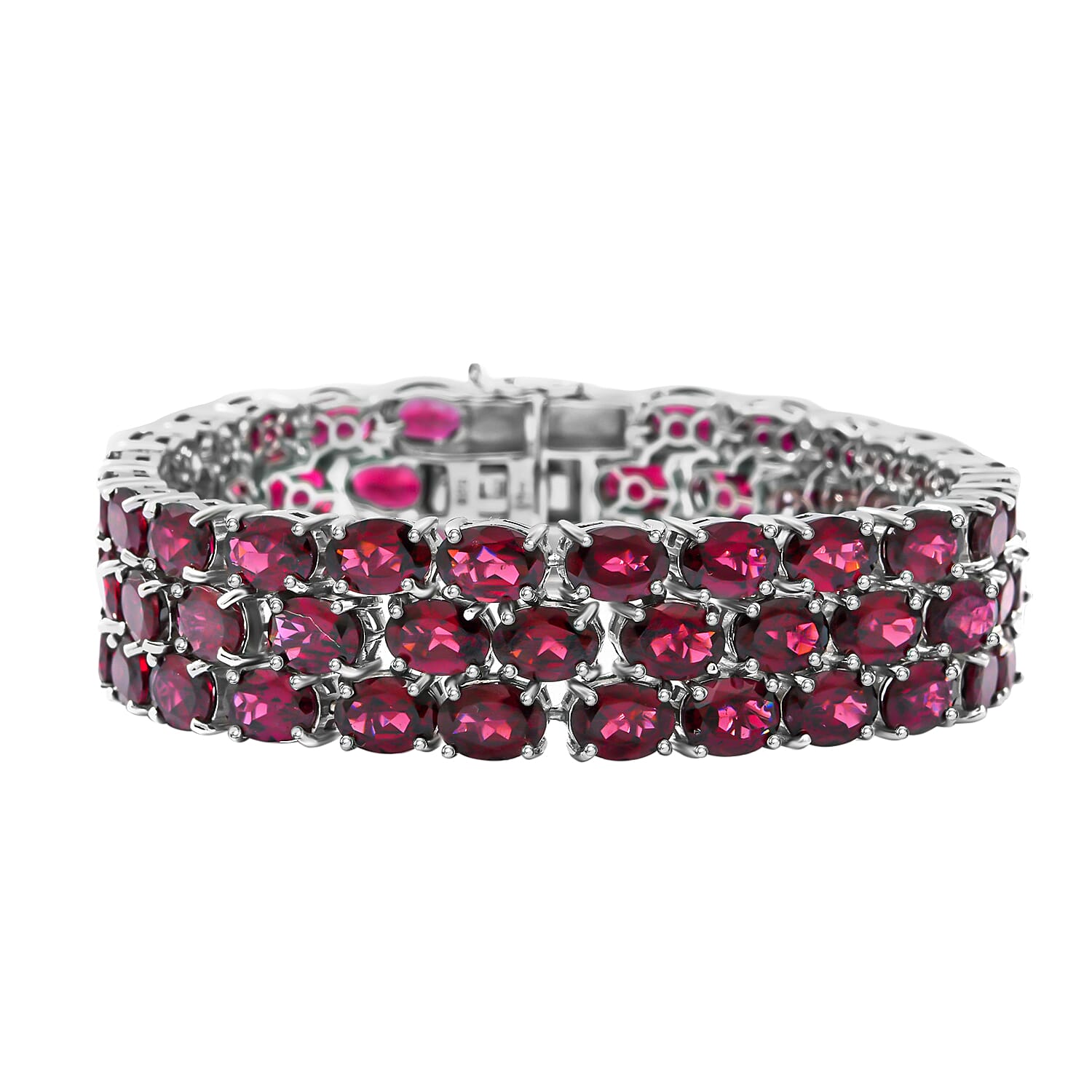 Orissa Rhodolite Garnet 55.00 ctw Multi Row Tennis Bracelet For Women in Platinum Over Sterling Silver,Statement Jewelry For Wedding 6.50 Inches (6.50 In)