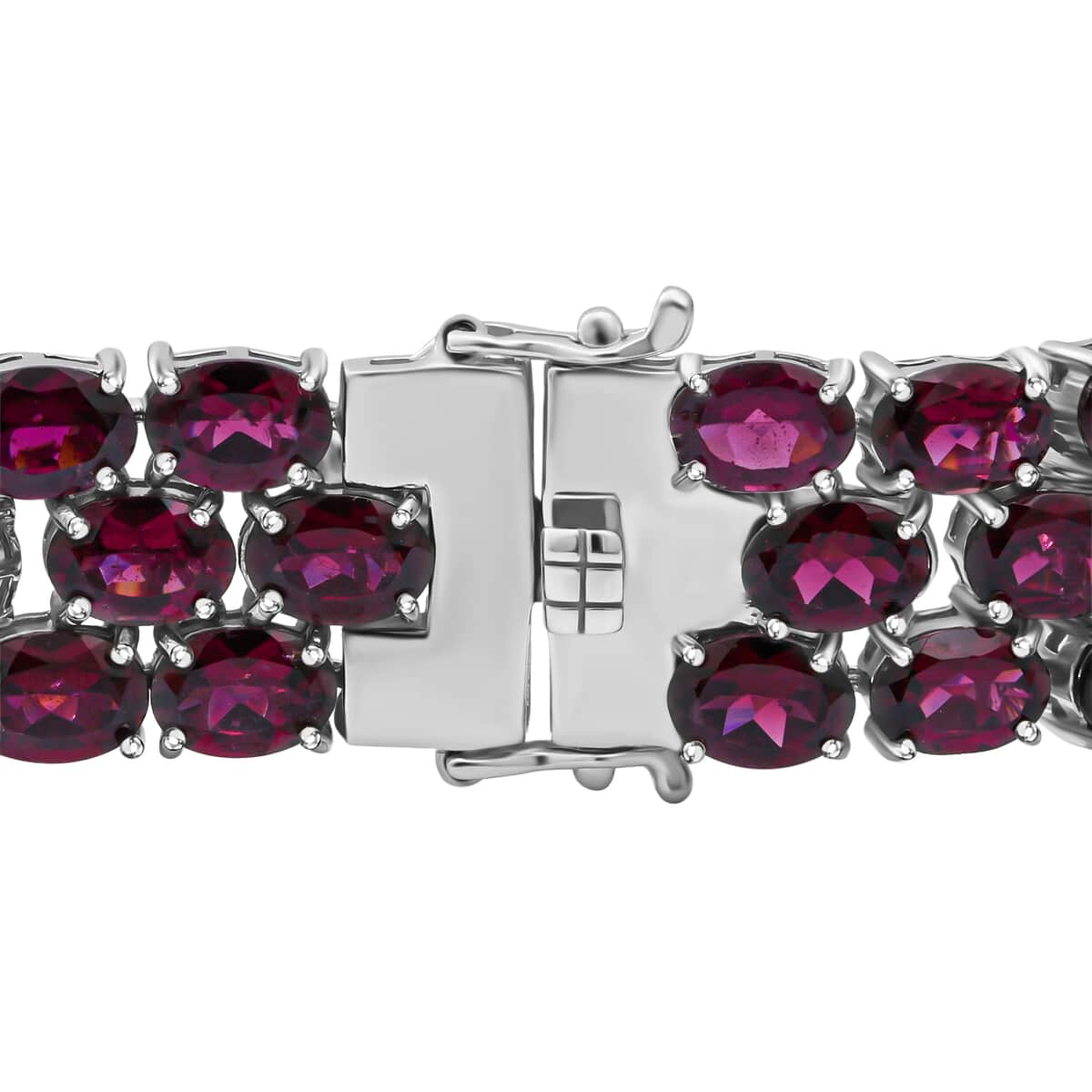 Orissa Rhodolite Garnet Three Row Bracelet in Sterling Silver (8.00 In) 29 Grams 70.00 ctw image number 1